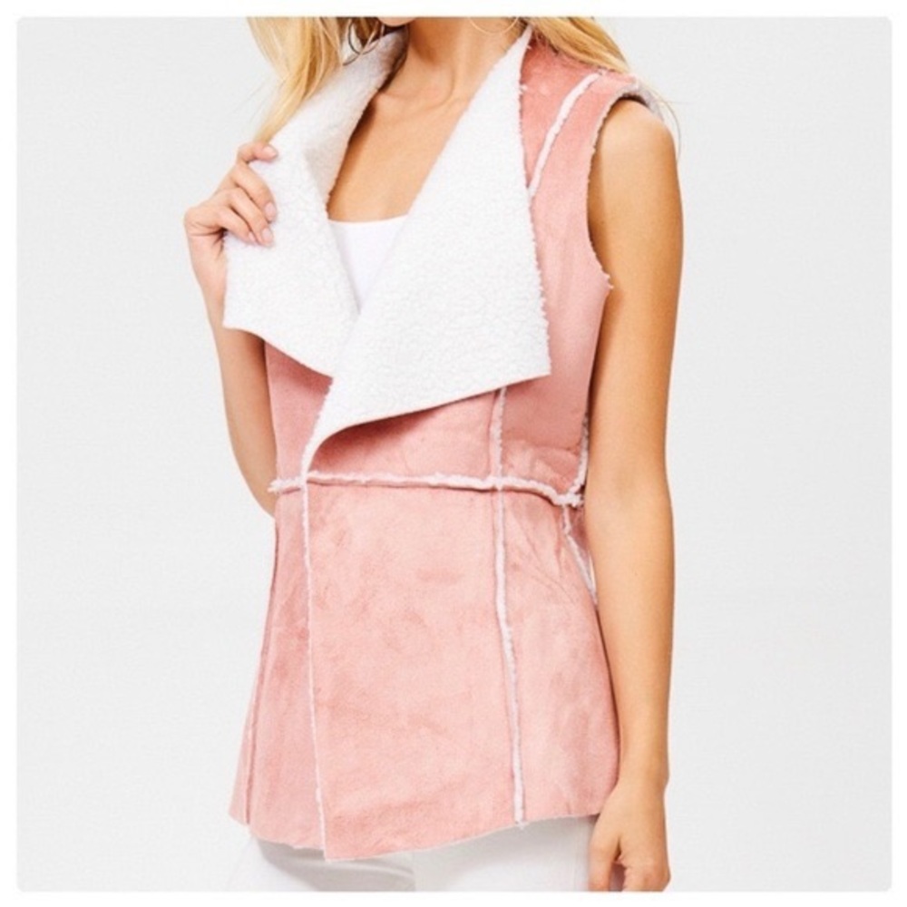 Classic Pink Sherpa Suede Vest - Picture 5 of 7